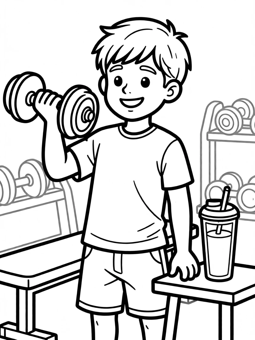 White Josh working out at the gym with protein shake