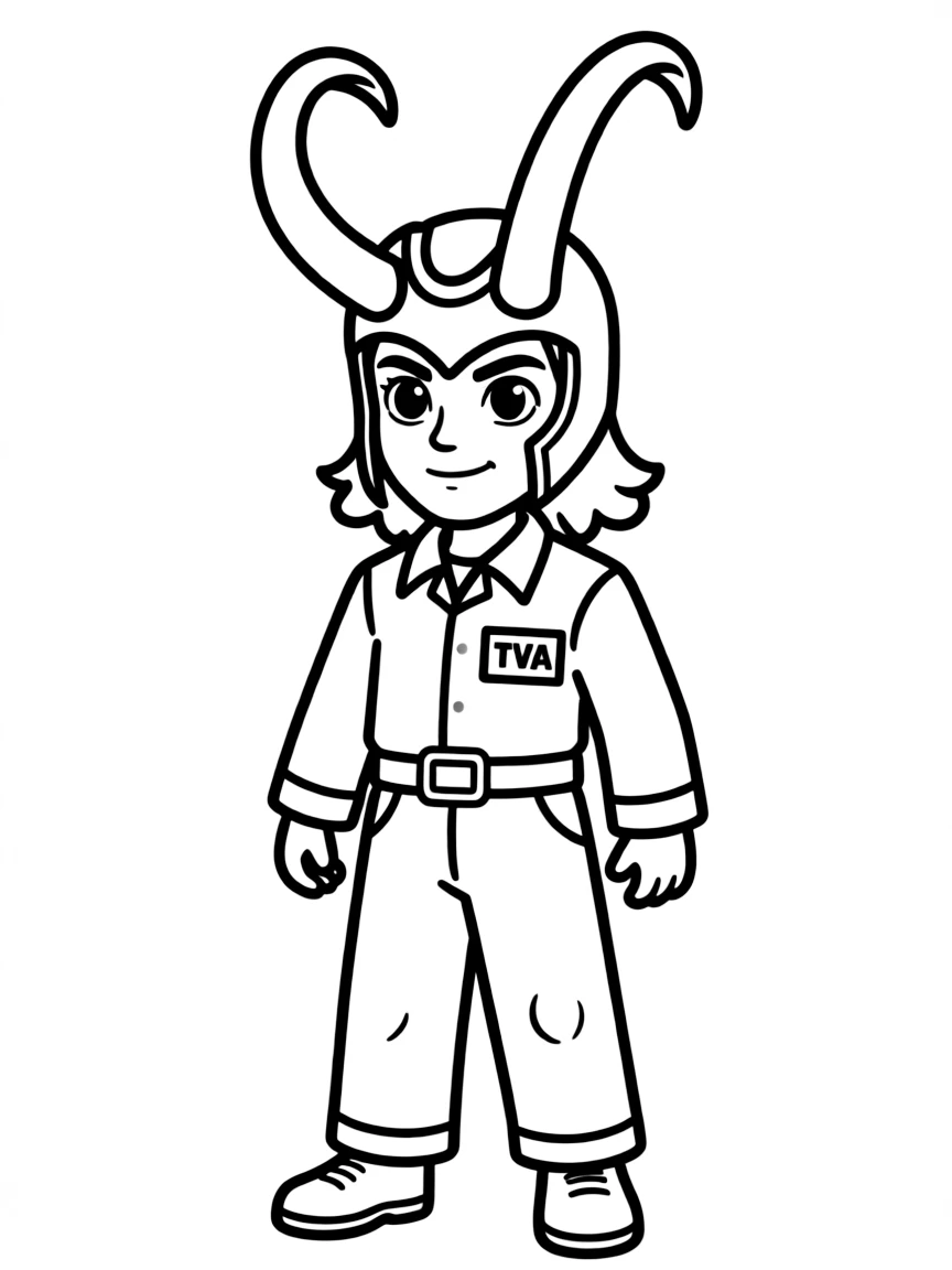 Loki with his horned helmet and TVA prisoner outfit