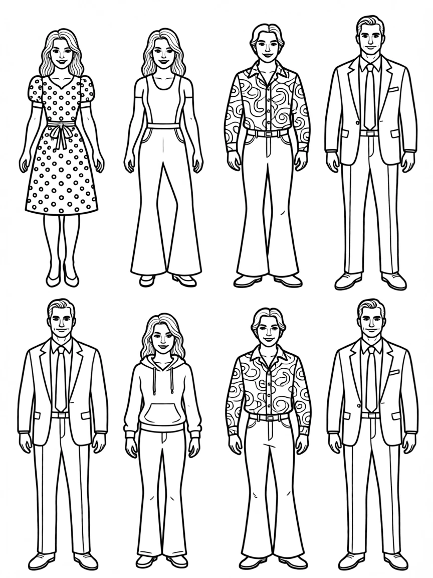 Wanda and Vision through different TV eras with changing outfits
