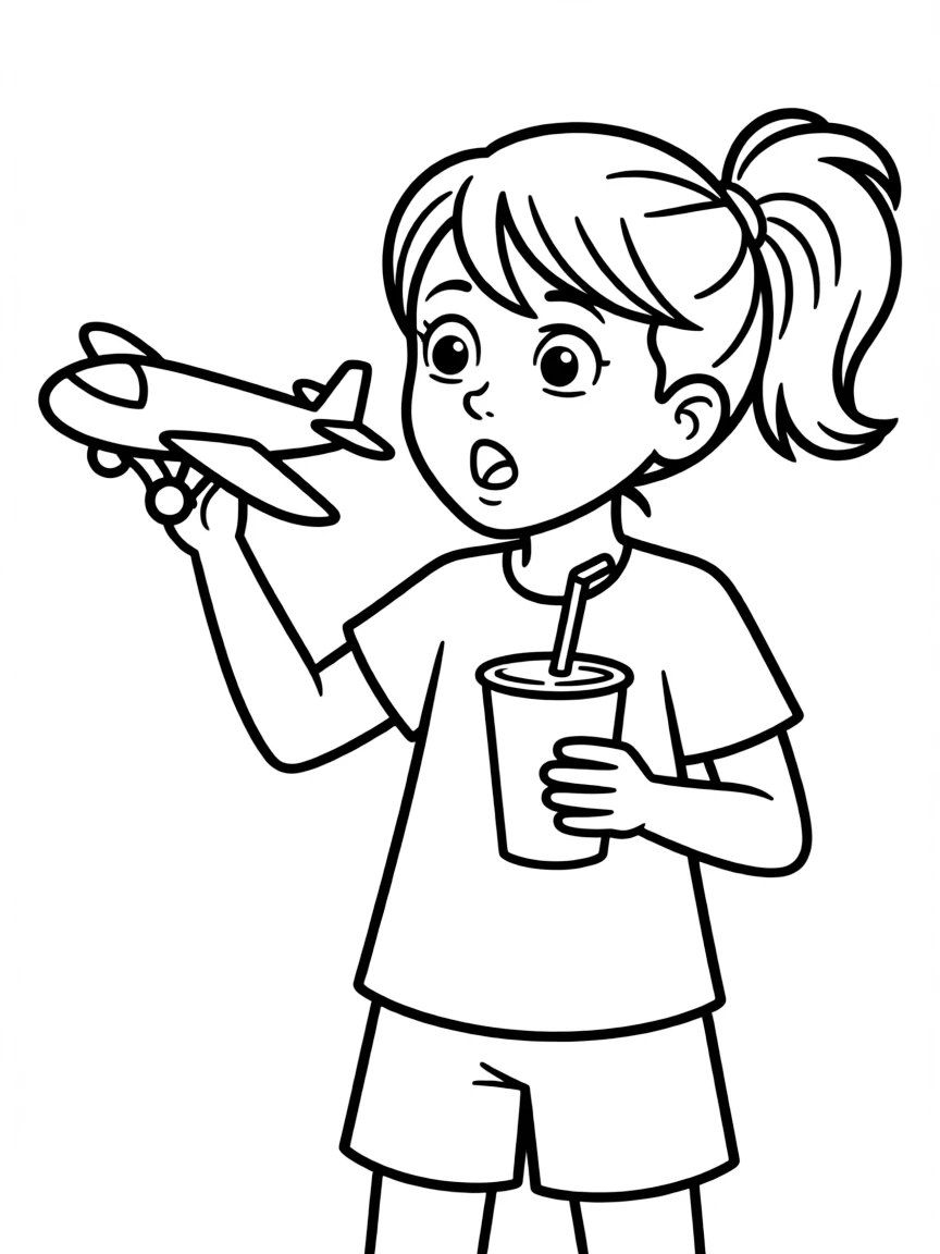Cassie Bowden with airplane drinks and chaotic expression