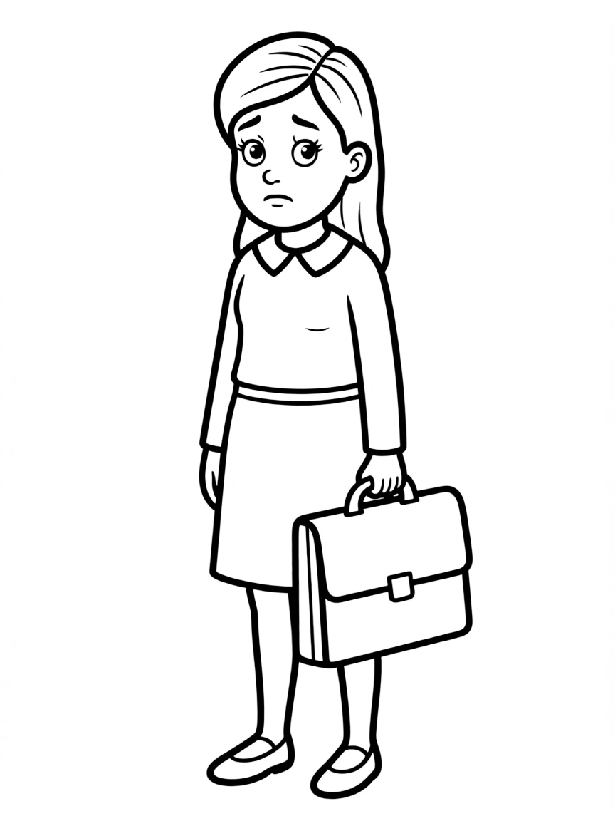 Annie Mouradian with her lawyer briefcase and worried look