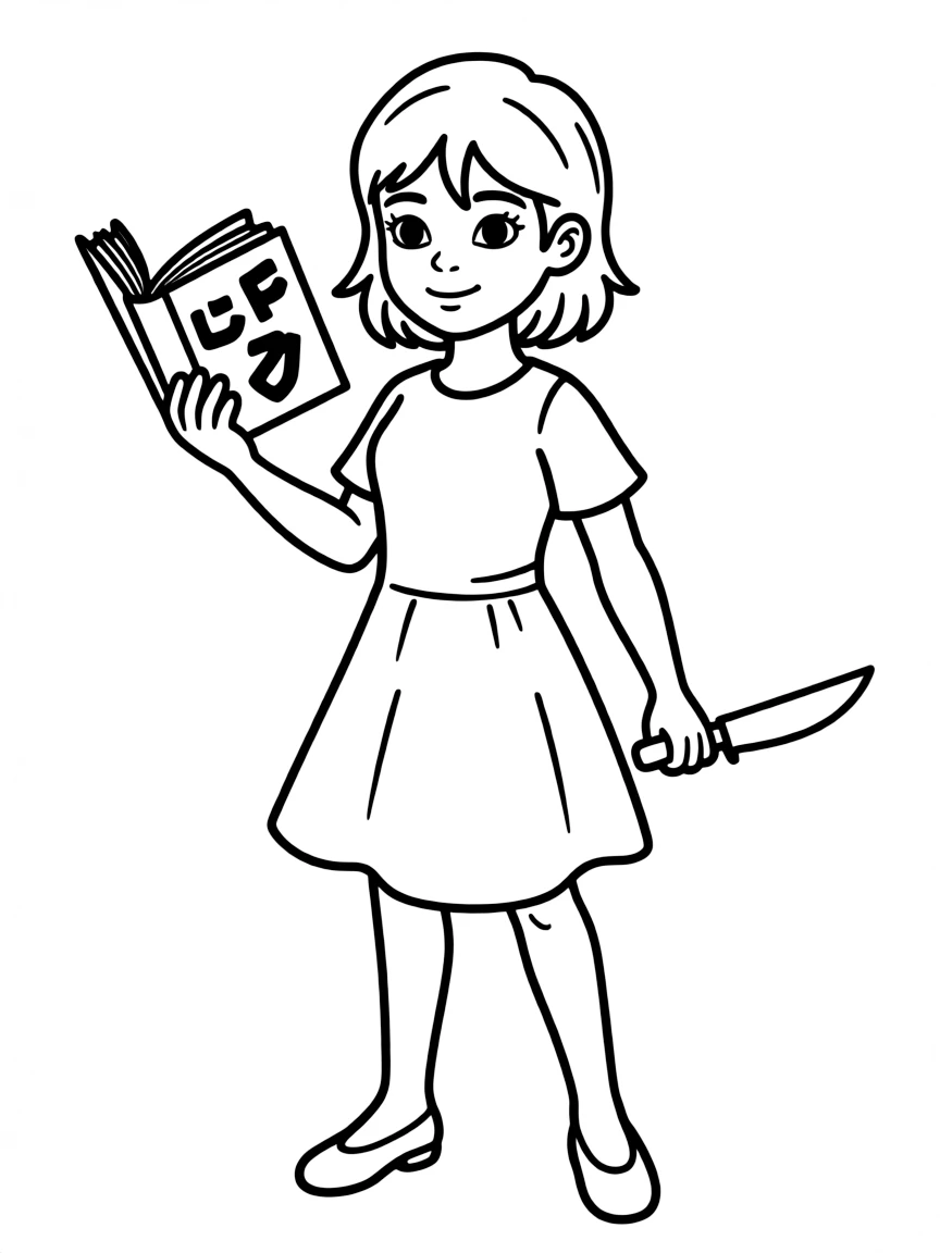 Miranda Croft with her mysterious book and knife