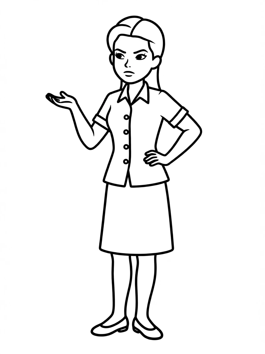Cecilia with her hotel uniform and suspicious glance