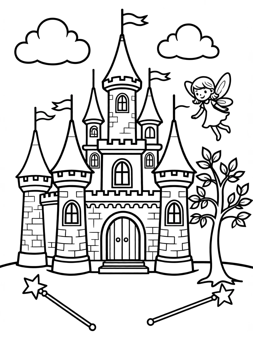 Castle with clouds and fairy tale elements from "Enchanted"