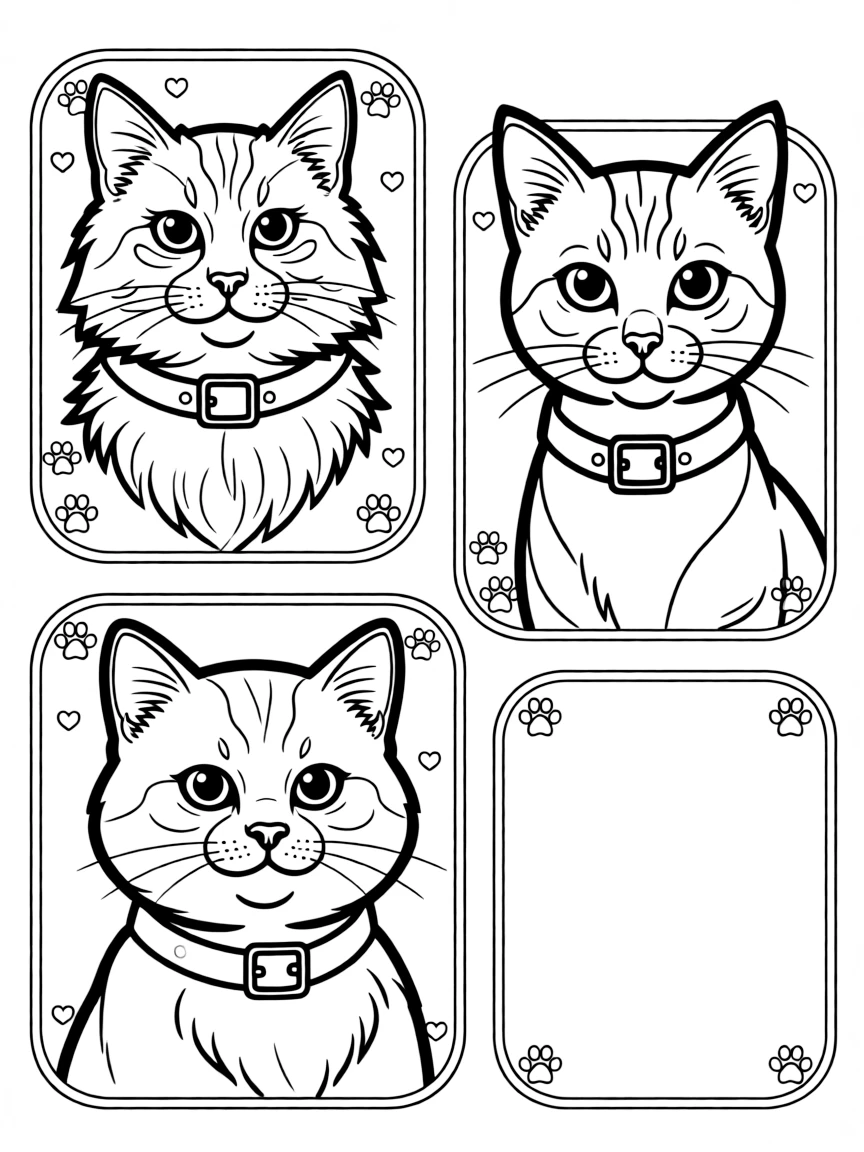 Cat portraits of Taylor's pets: Meredith, Olivia, and Benjamin Button
