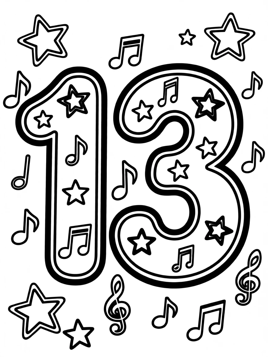 Swift's lucky number 13 with stars and music notes