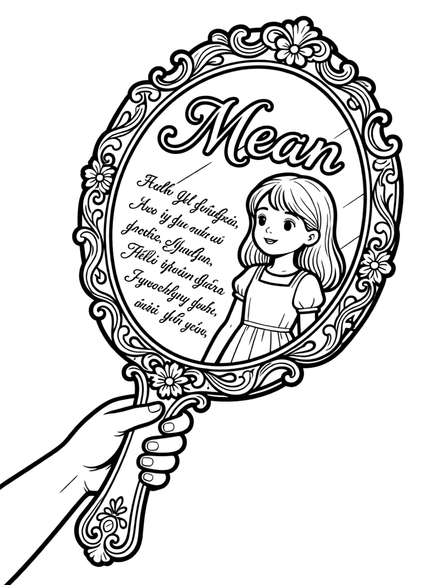 Ornate hand mirror reflecting lyrics from "Mean"