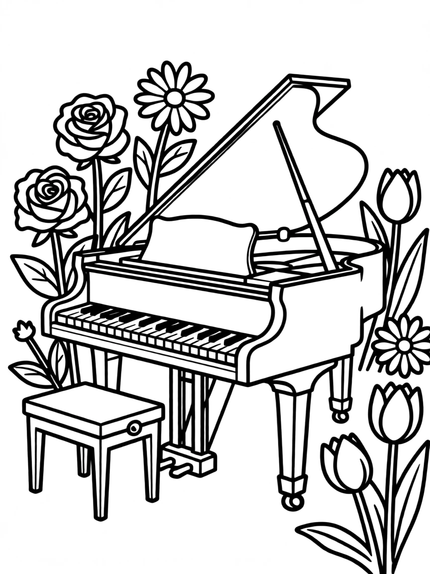 Taylor's piano surrounded by flowers from the Lover era performances
