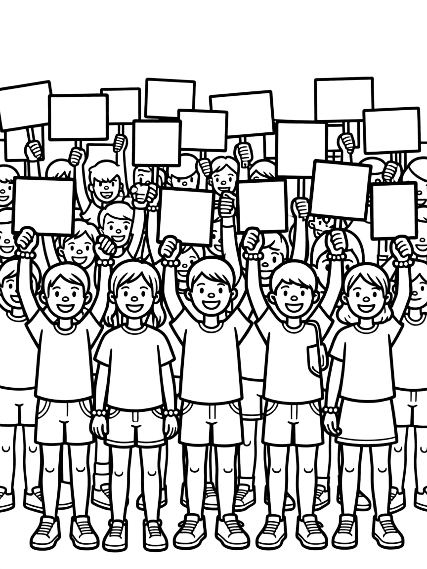 Concert crowd holding up signs and friendship bracelets