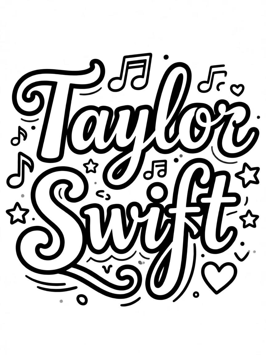 Taylor Swift's name in her tour font with decorative elements around it