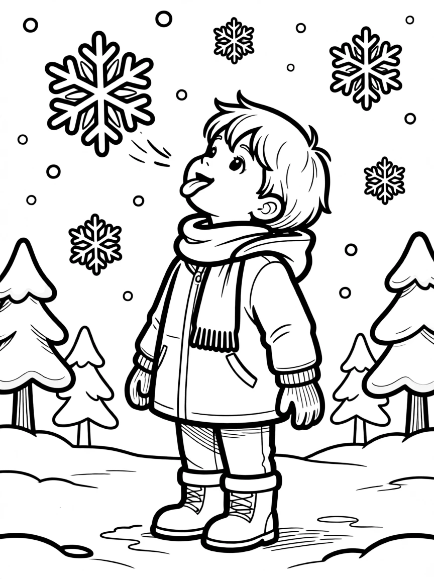 A child catching snowflakes on their tongue.  