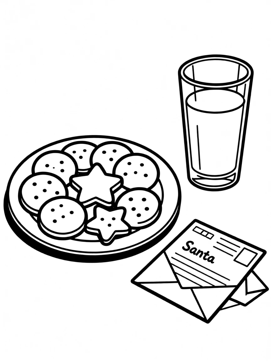 A plate of fresh-baked cookies with a glass of milk next to a letter for Santa.  
