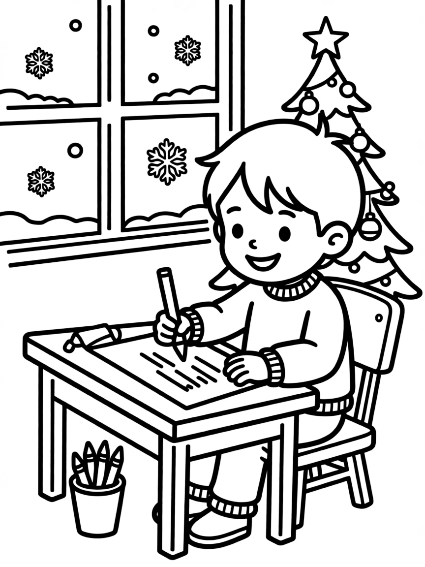 A child writing a letter to Santa, listing their Christmas wishes.  