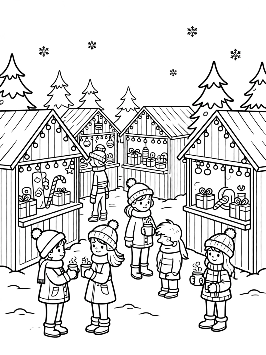 A Christmas market filled with holiday stalls and twinkling lights.  