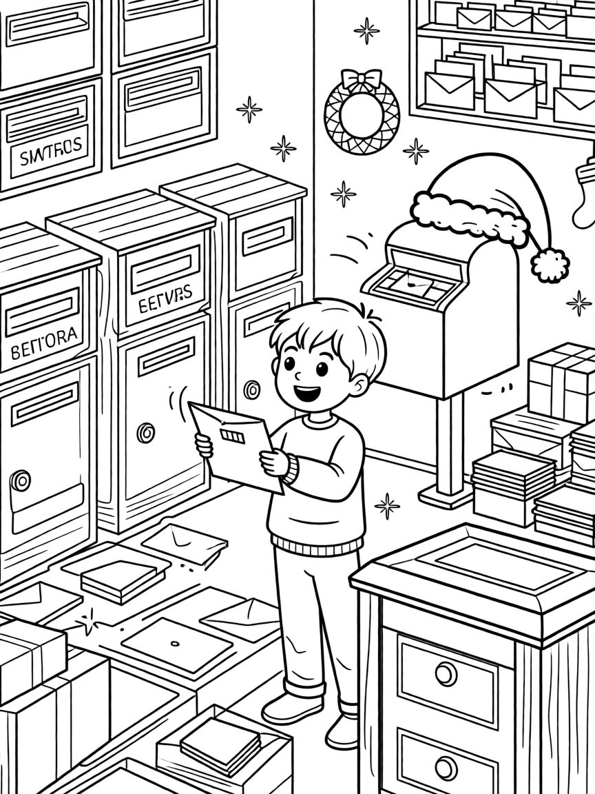 A post office filled with letters to Santa.  