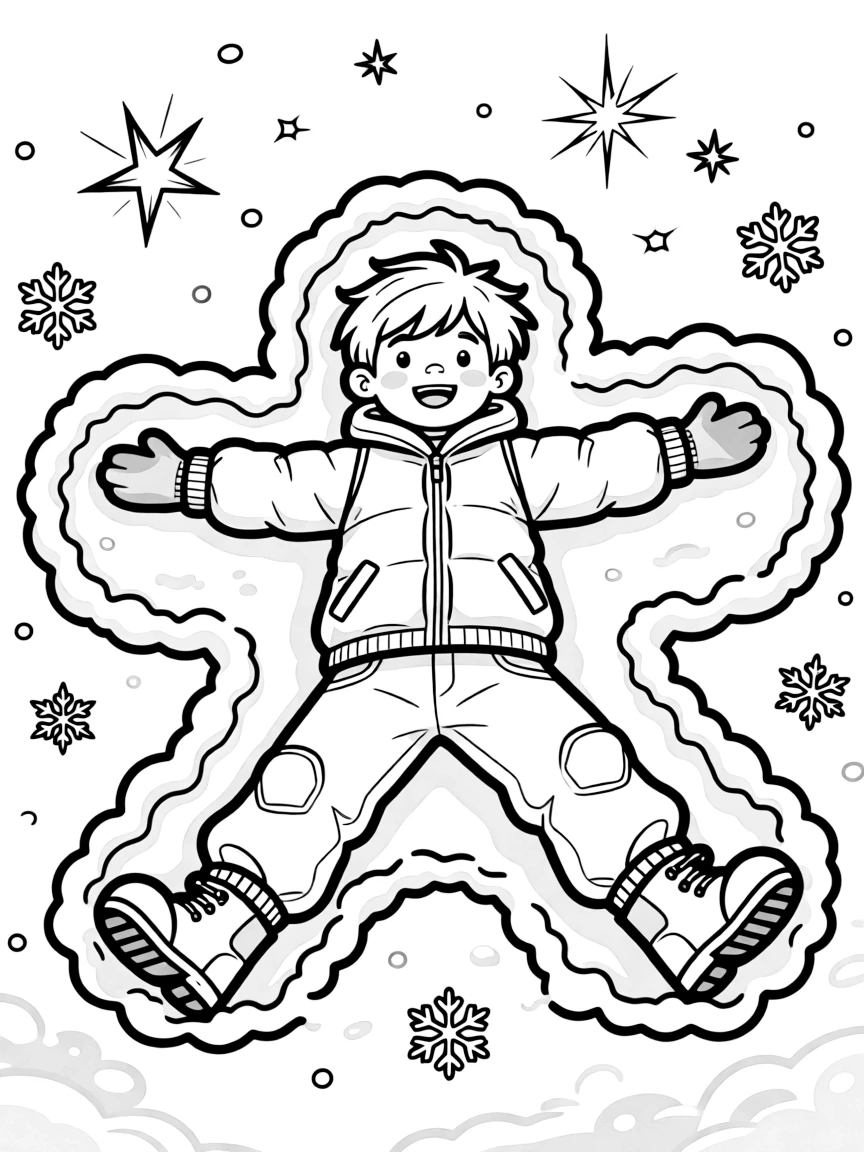 A snow angel with Christmas sparkles surrounding it.  
