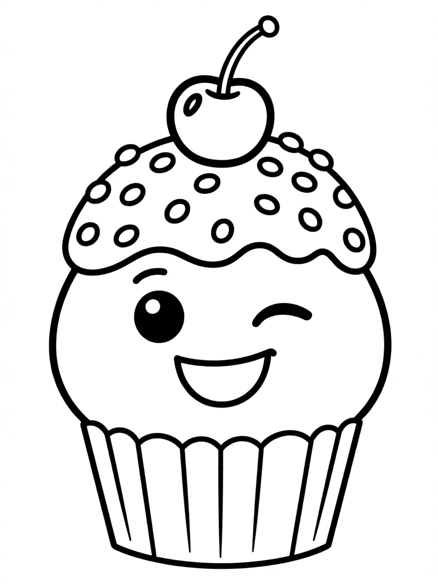 Cupcake with sprinkles and a cherry on top winking at you