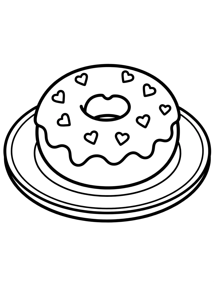 Plump donut with frosting and heart sprinkles relaxing on a plate