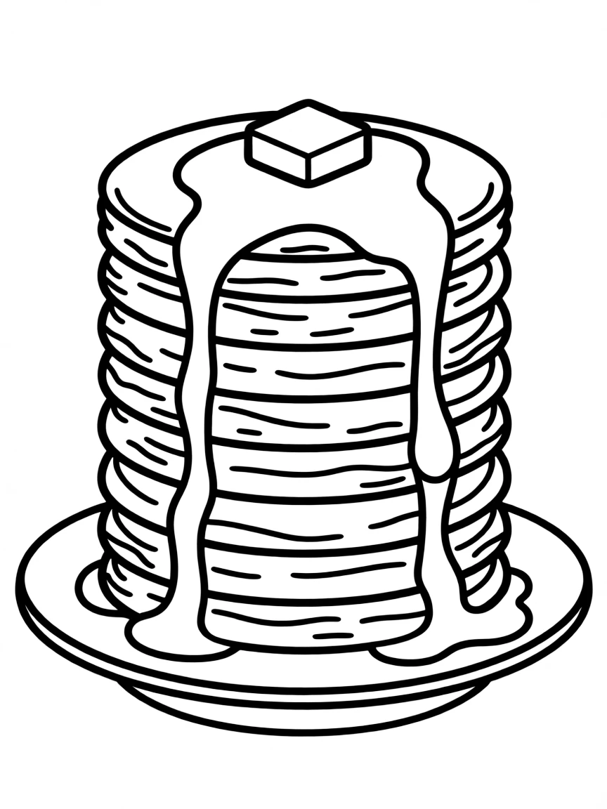 Pancake stack with butter pat and maple syrup dripping down