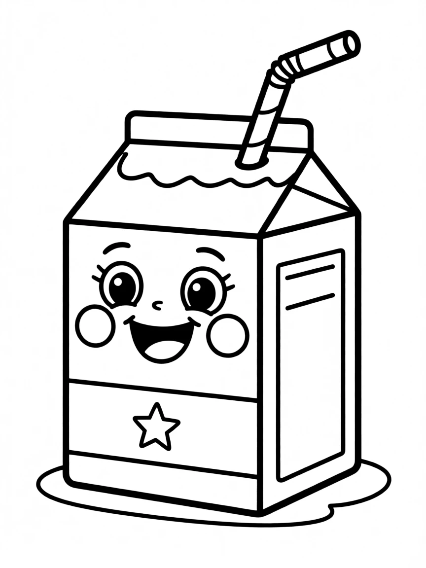 Smiling milk carton with a straw and rosy cheeks