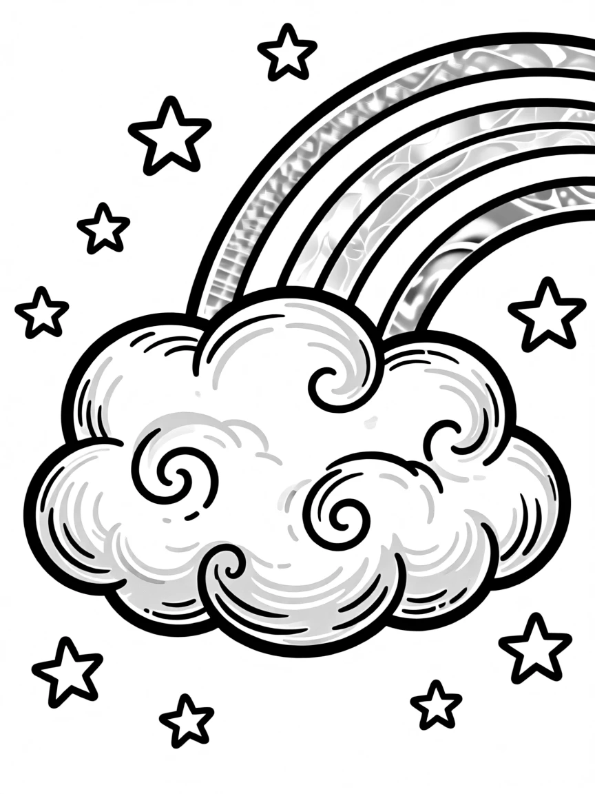 Fluffy cotton candy cloud with a rainbow and star sprinkles