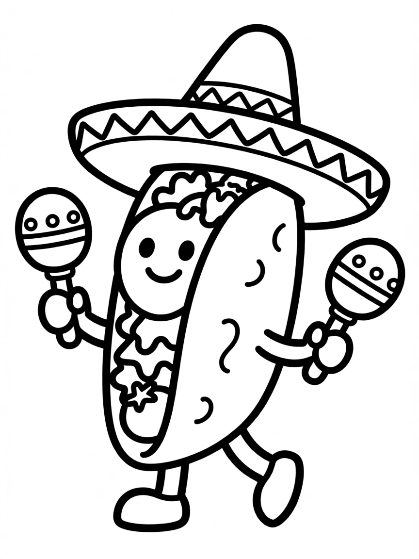 Tiny taco dancing with maracas and a sombrero