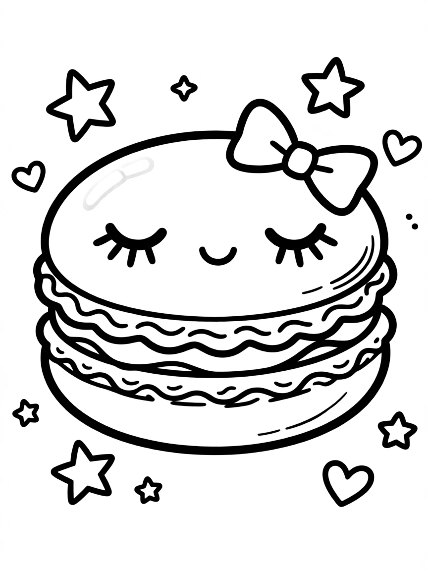 Dreamy macaron with filling peeking out and eyelashes