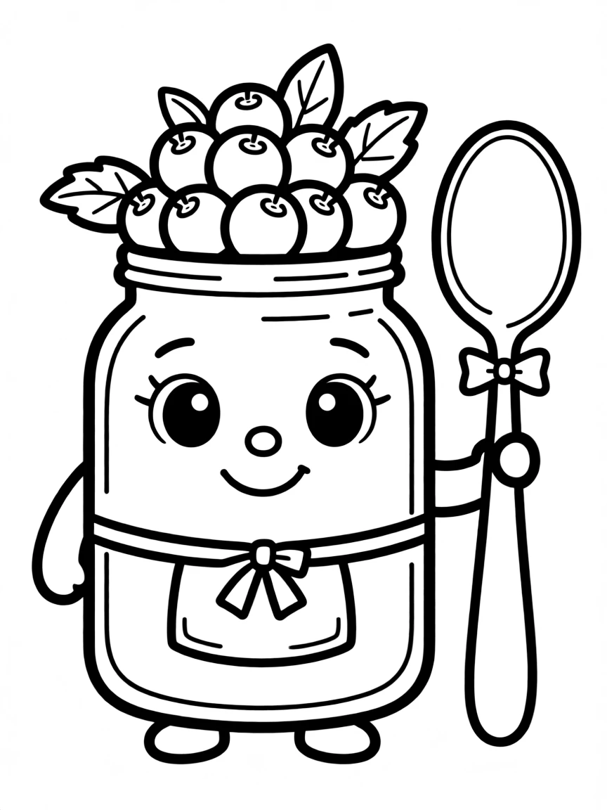 Jam jar with a berry crown and a spoon companion