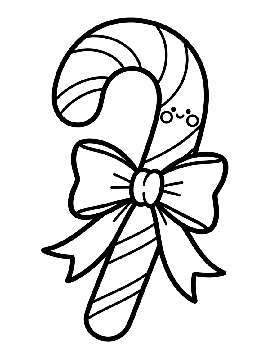 Sweet candy cane with a ribbon bow and blush marks