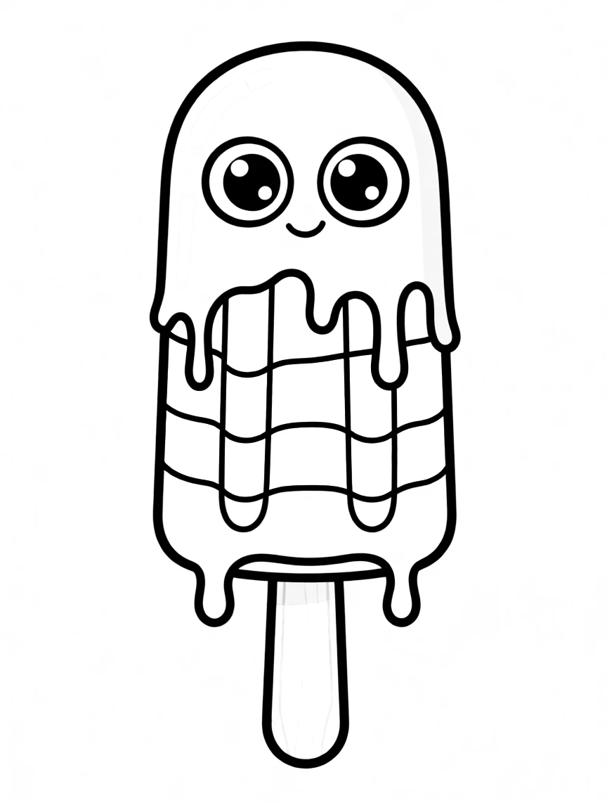 Popsicle dripping with a rainbow pattern and googly eyes