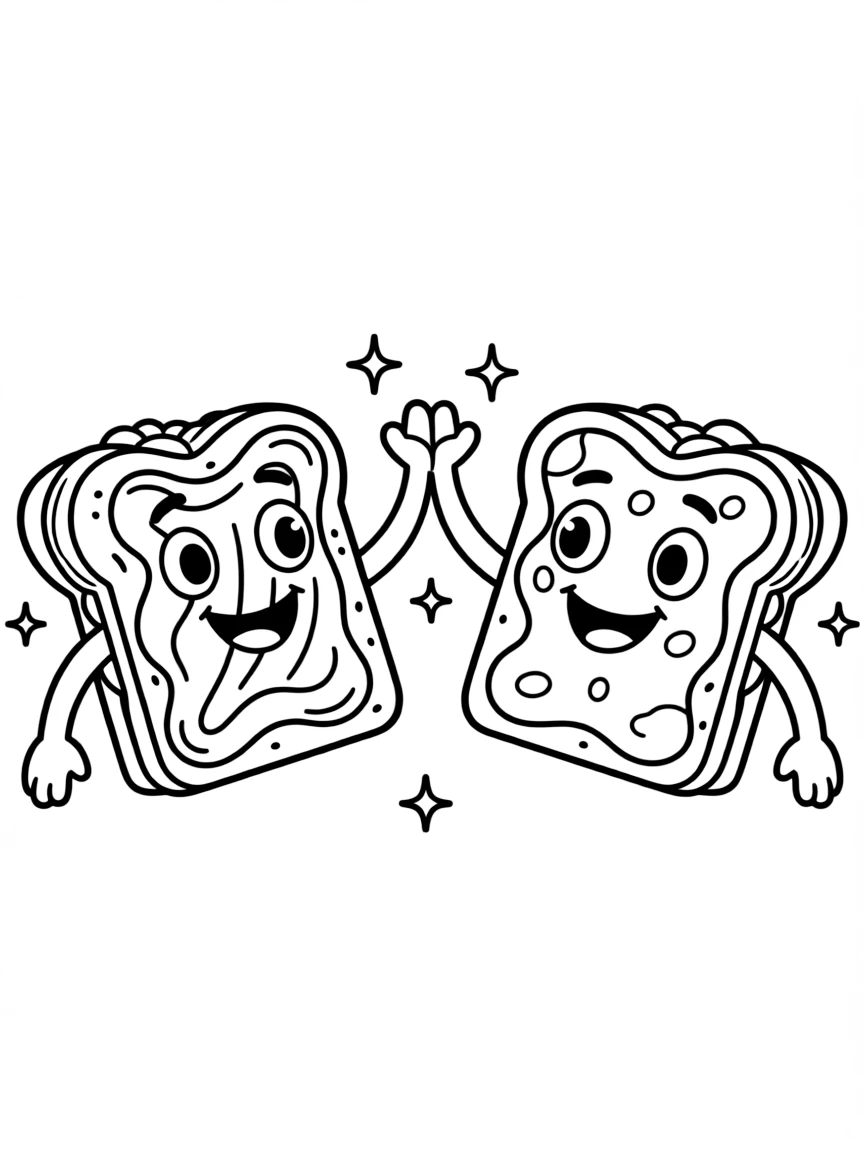 Happy peanut butter and jelly sandwich halves high-fiving