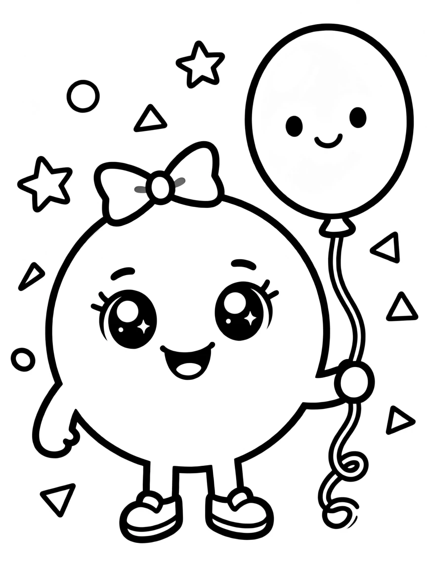 Kawaii bubble gum with a balloon friend and confetti