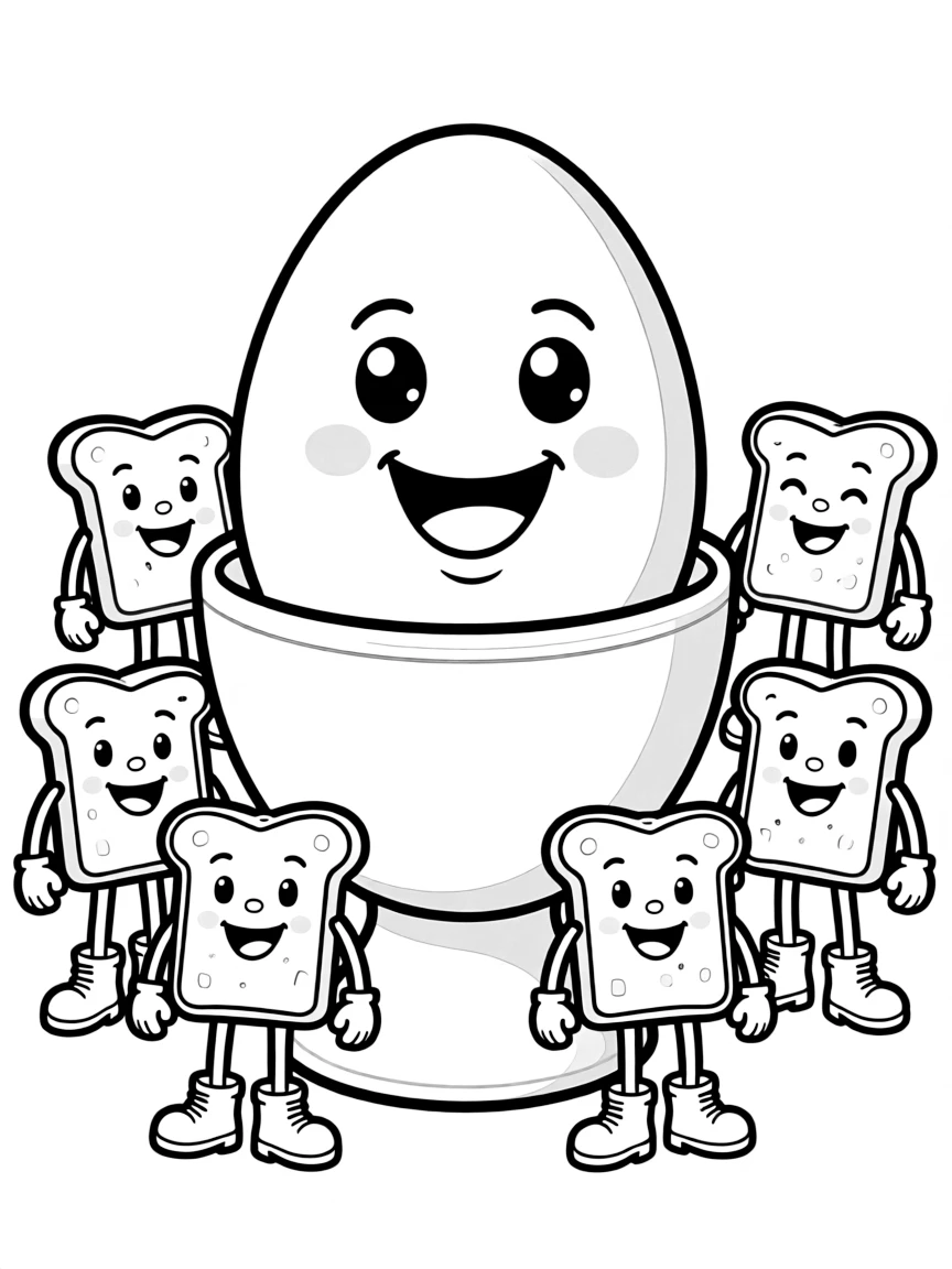 Adorable egg in an eggcup with toast soldiers standing guard