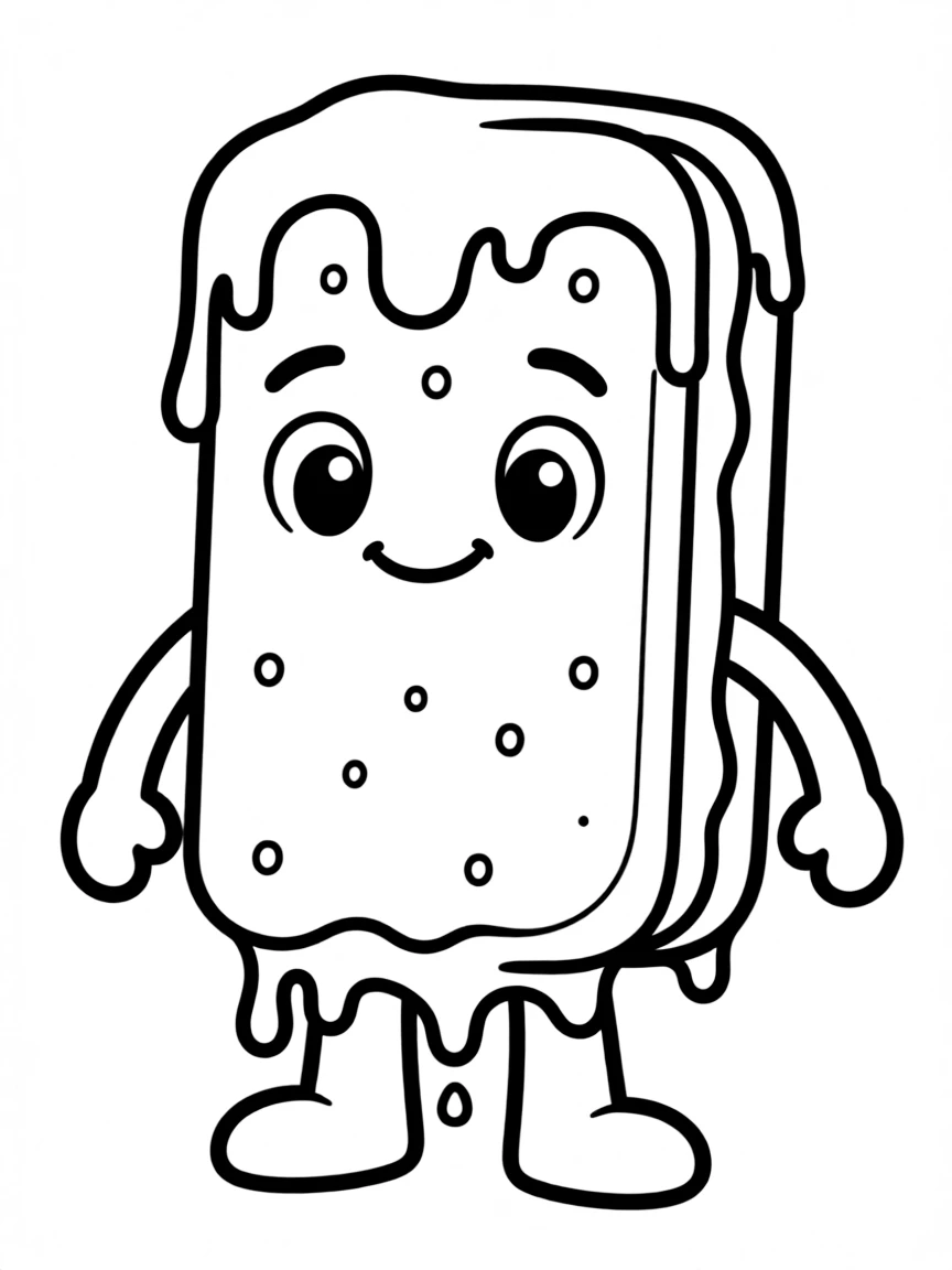 Ice cream sandwich with melting edges and a contented face