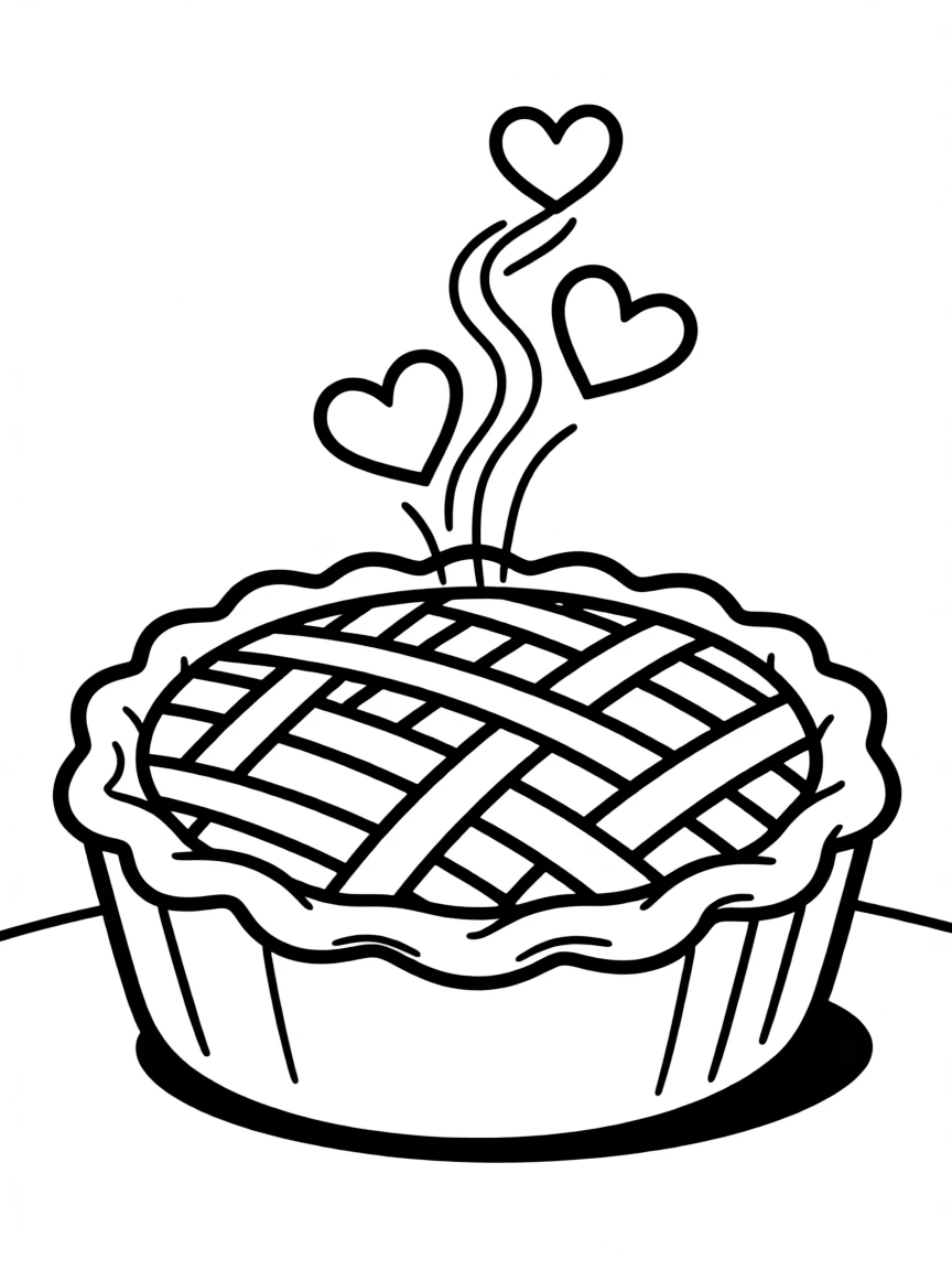 Kawaii pie with a lattice top and steam hearts