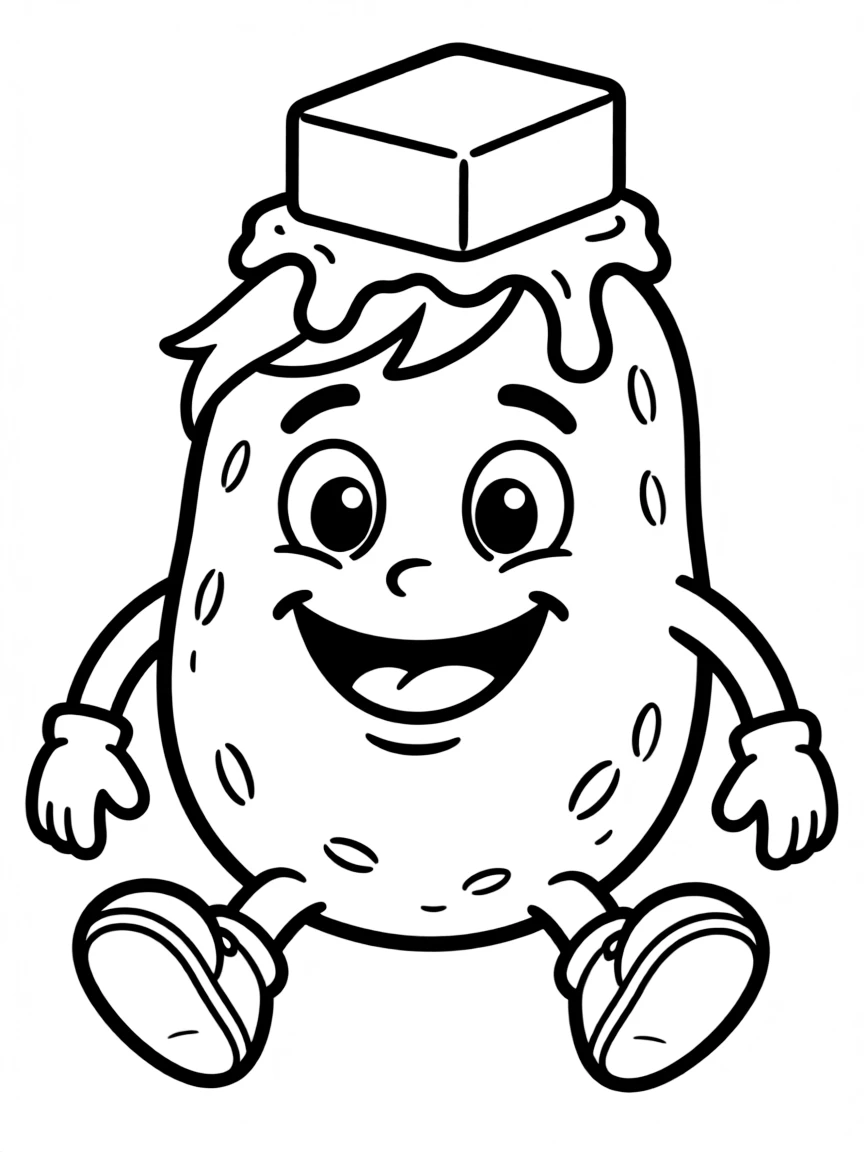 Smiling potato with butter pat melting on top