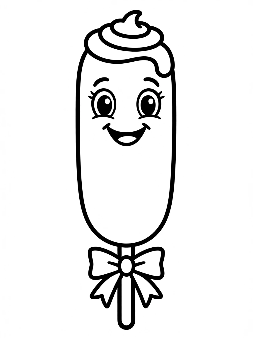 Cute corndog with mustard swirl and stick bow