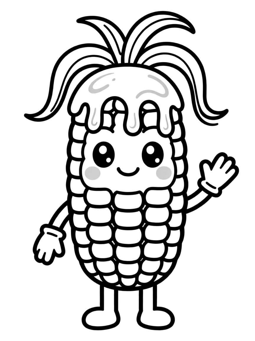 Kawaii corn on the cob with butter melting and husk hair