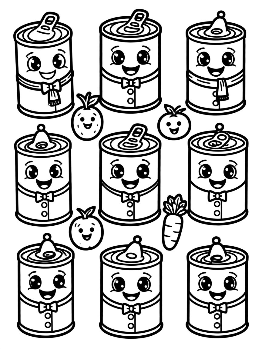 Cute canned food with pop tab hats and label faces