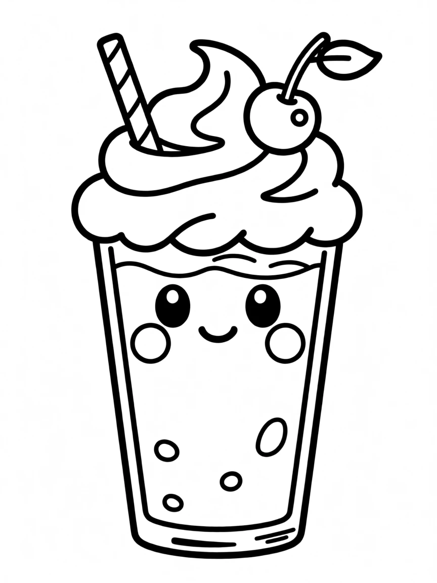 Kawaii milkshake with whipped cream hair and cherry hair clip
