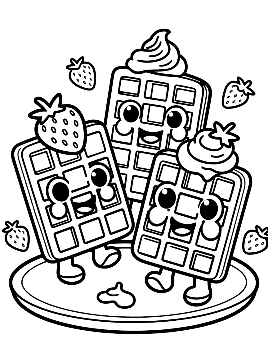 Cute waffles with strawberry and cream friends