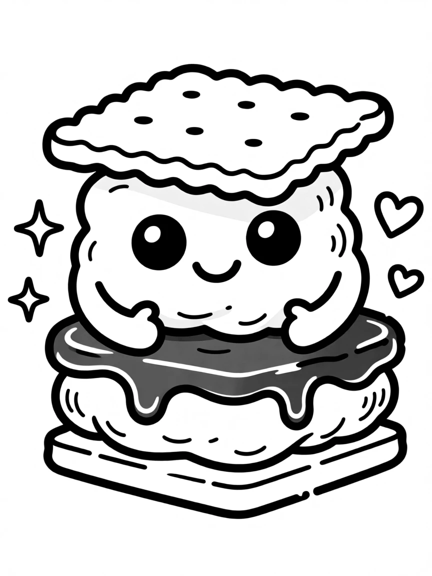 Kawaii s'more with chocolate melting and marshmallow hug