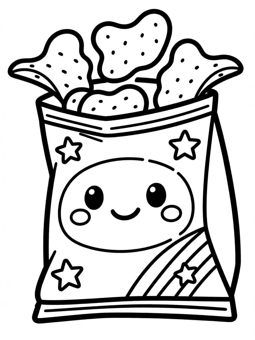 Kawaii potato chip bag with chips peeking out