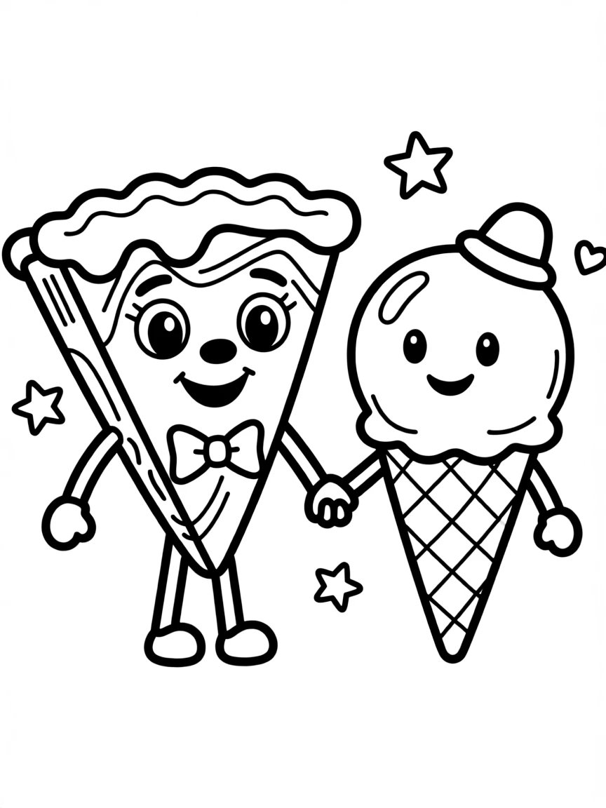 Happy pie slice with ice cream scoop friend