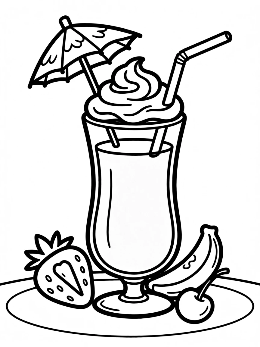 Adorable fruit smoothie with straw and umbrella