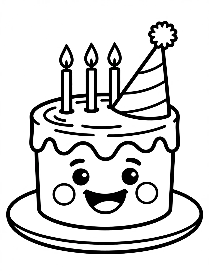 Happy cake with candles and party hat