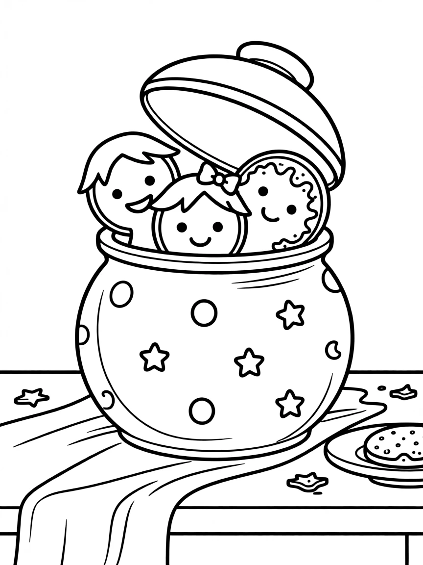Cute cookie jar with cookie friends peeking out
