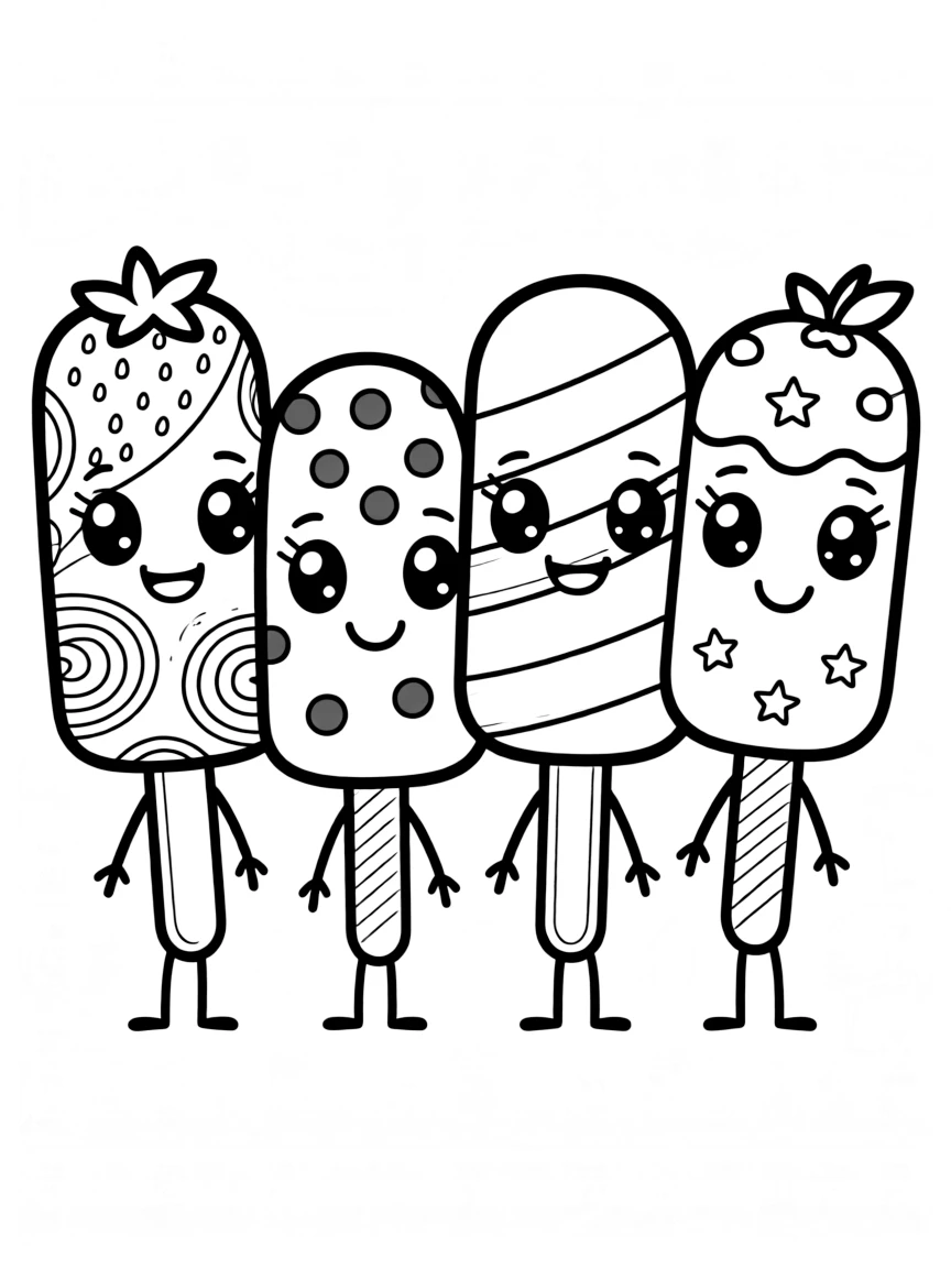 Kawaii popsicle stick family with different flavors