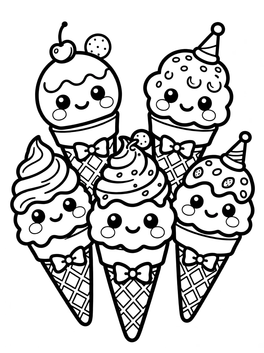 Kawaii ice cream cone collection with different flavors