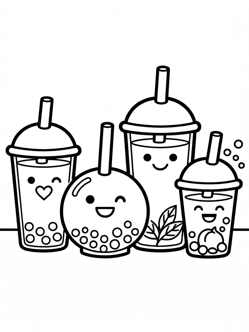 Cute boba tea family with different flavor expressions